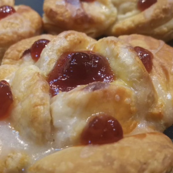 Cherry-jam glazed danish pastries